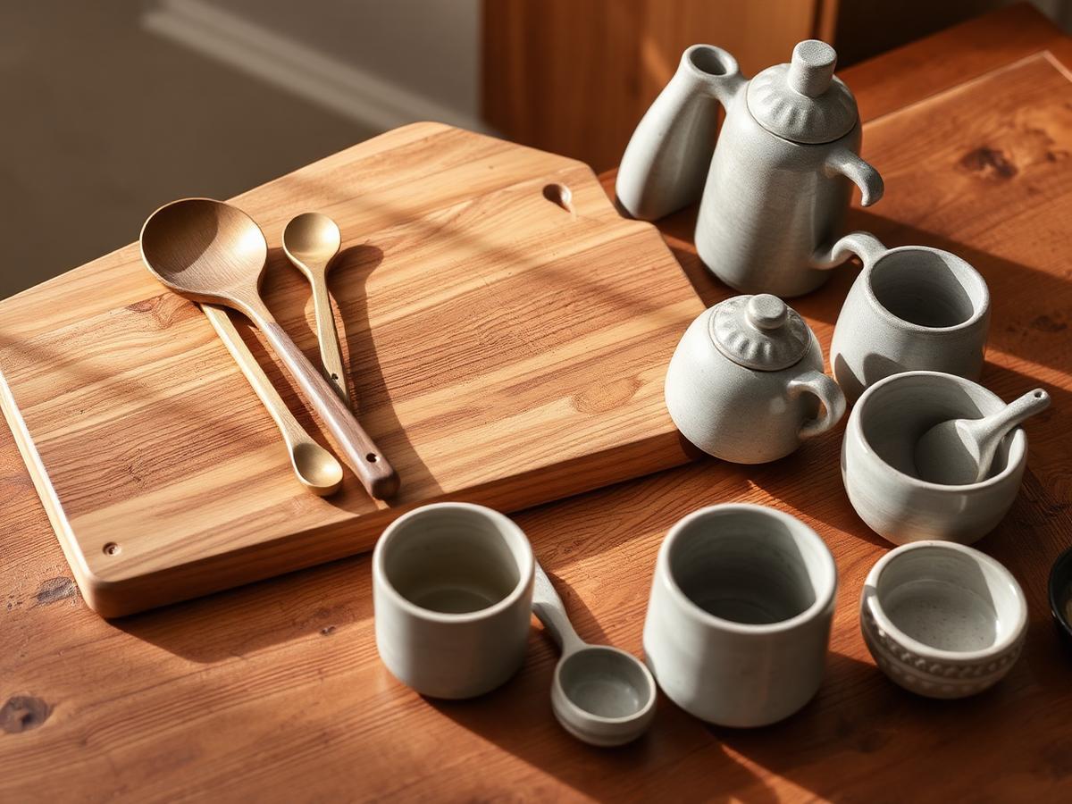 Kitchen & Table — Walnut, brass, and stoneware that earn their counter space.